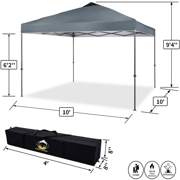 Crown Shades 10 X 10 Foot Adjustable Outdoor Instant Pop Up Tent Portable Waterproof Folding Camping Beach Shade Canopy Shelter With Carry Bag Grey