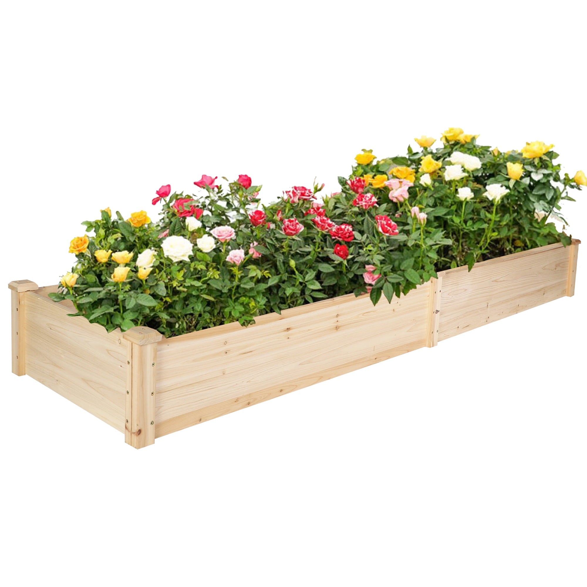 KARMAS PRODUCT 7.5 Feet Raised Garden Bed Wooden Planter Box 2 Separate Planting Space Heavy Duty Solid Fir Wood for Planting Flower Vegetable Fruit in Patio Backyard Balcony Outside,22”x9”x90”