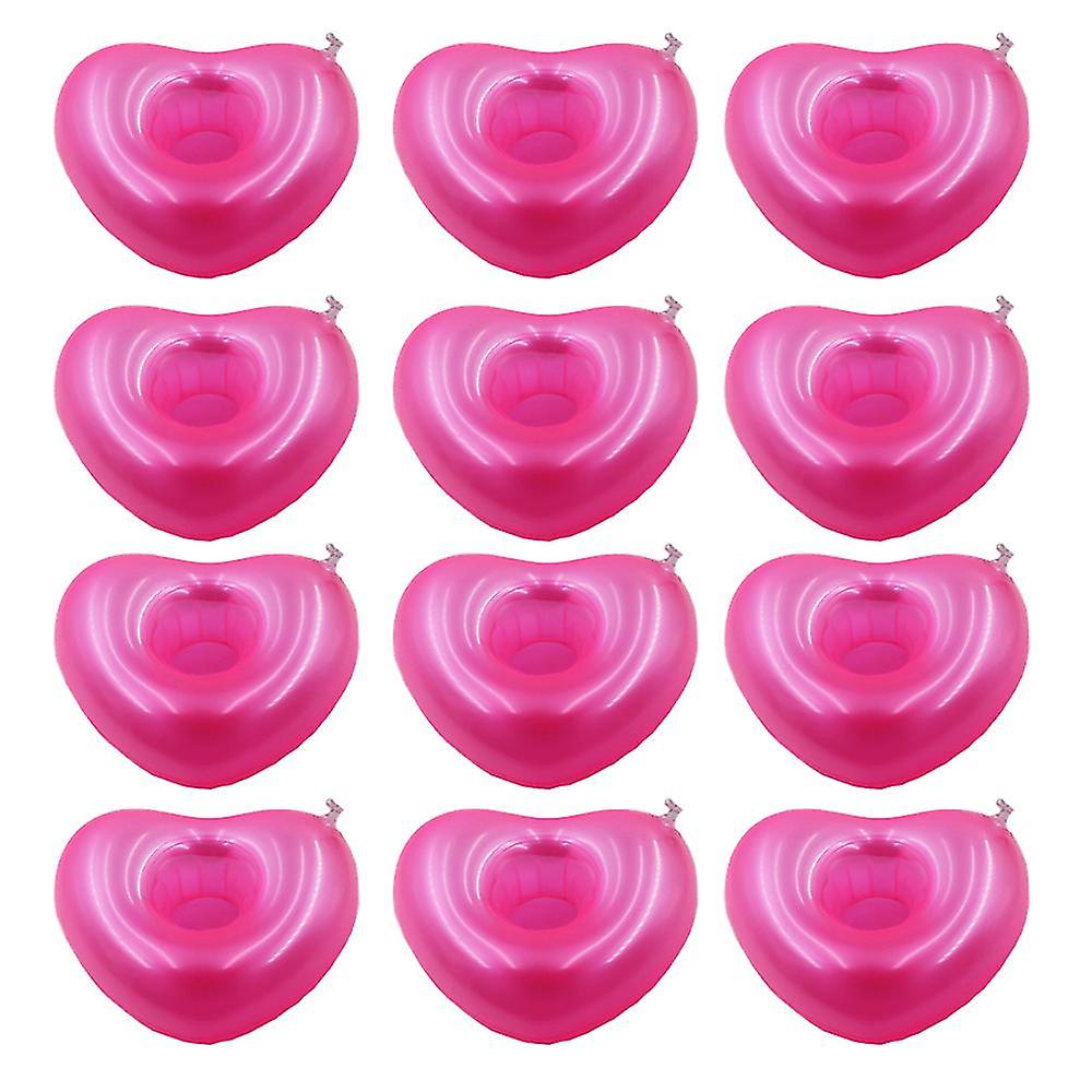 12 Pcs Inflatable Drink Holder Float Drink Cup Holder Heart Shaped For Summer Swimming Pool