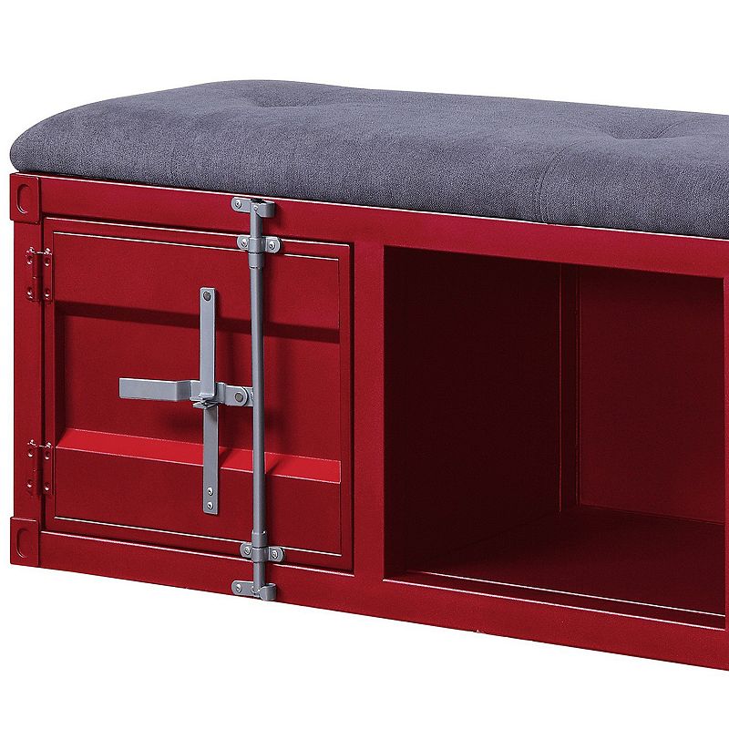 2 Metal Door Storage Bench with Open Compartment and Fabric Upholstery， Red