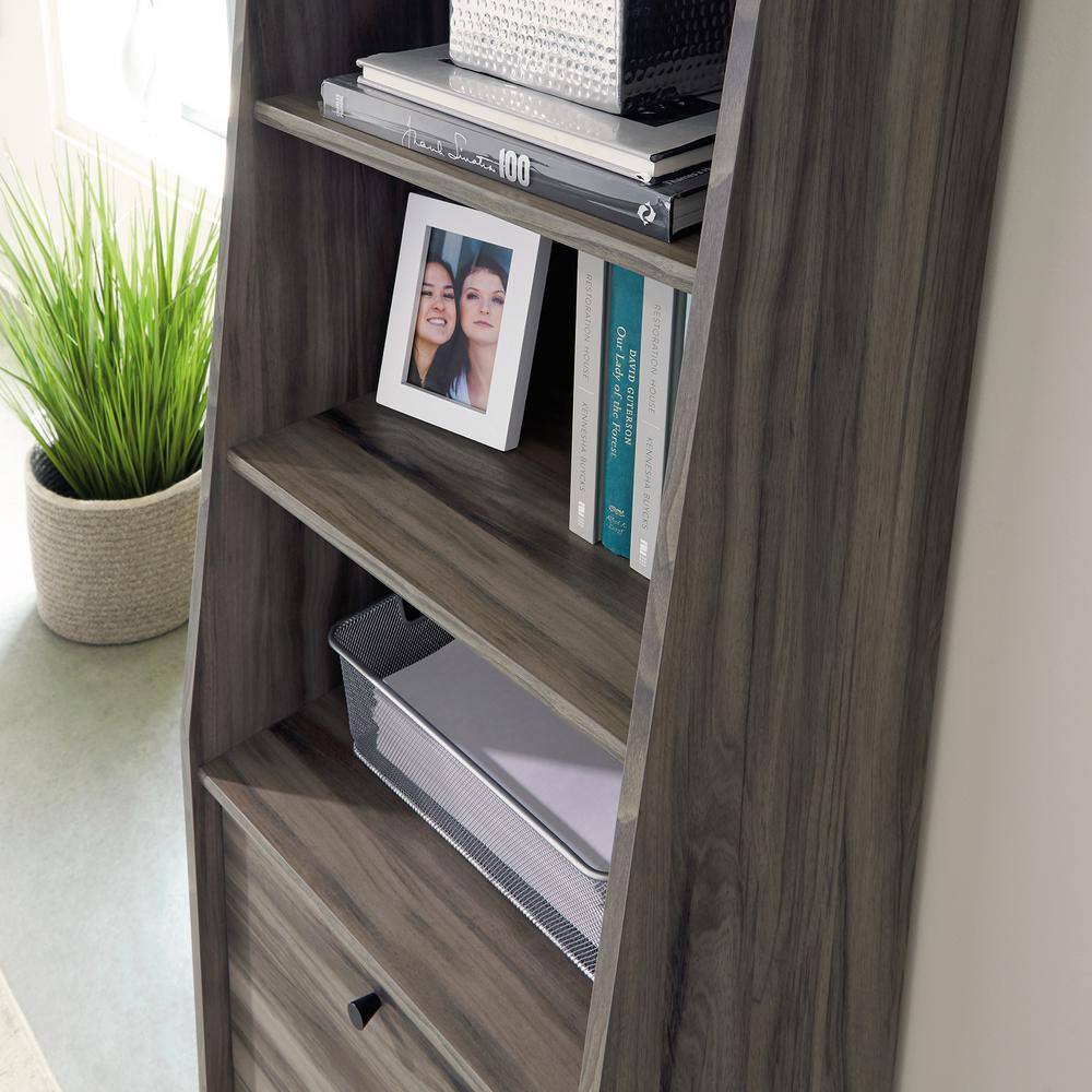 SAUDER Harvey Park 70.394 in. Jet Acacia 3-Shelf Accent Bookcase with File Storage 428187