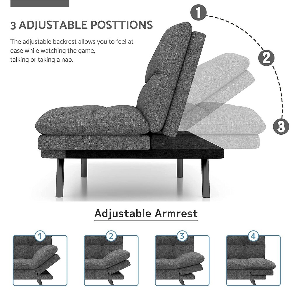 Modern Linen Futon with Memory Foam and Adjustable Armrests