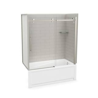 MAAX Utile Metro 32 in. x 60 in. x 81 in. Bath and Shower Combo in Soft Grey New Town Right Drain Halo Door Brushed Nickel 106917-301-500-104