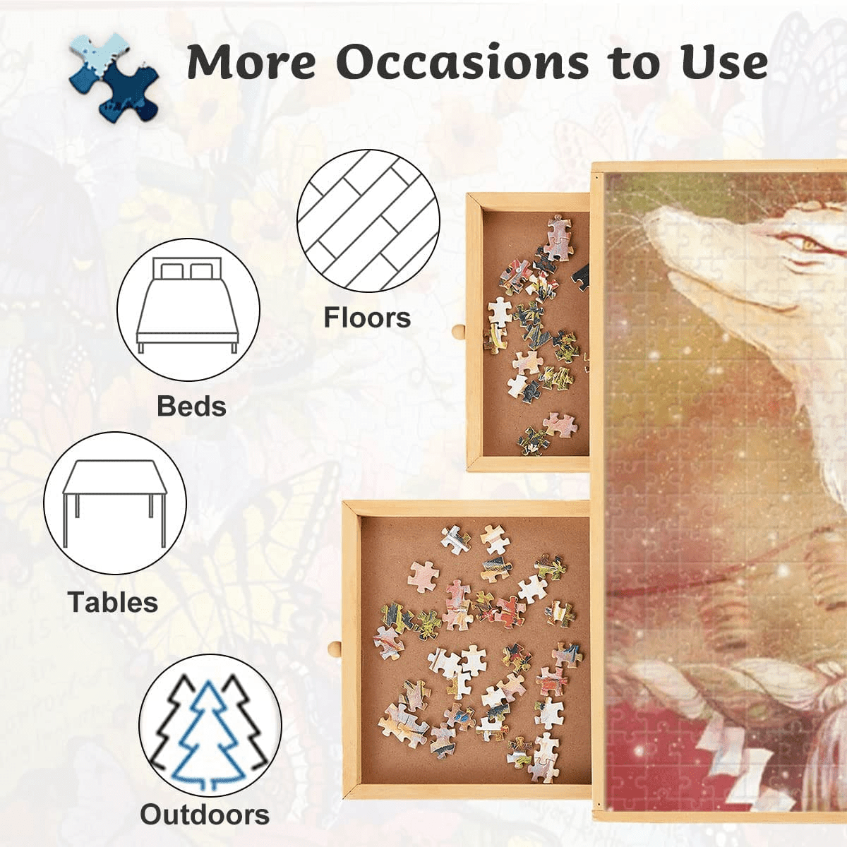 Puzzle Board， Wooden Puzzle Board，Puzzle Tables for Adults， Puzzle Boards and 4 Storage and Sorting Drawers， Jigsaw Puzzle Table， Puzzle Tray， Puzzle Table， Standard Size: 29