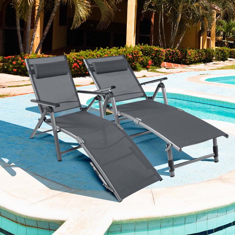 Folding Aluminum Chaise Lounge Chair with Quick-Drying Fabric, 8-Position Outdoor Lounge Recliner