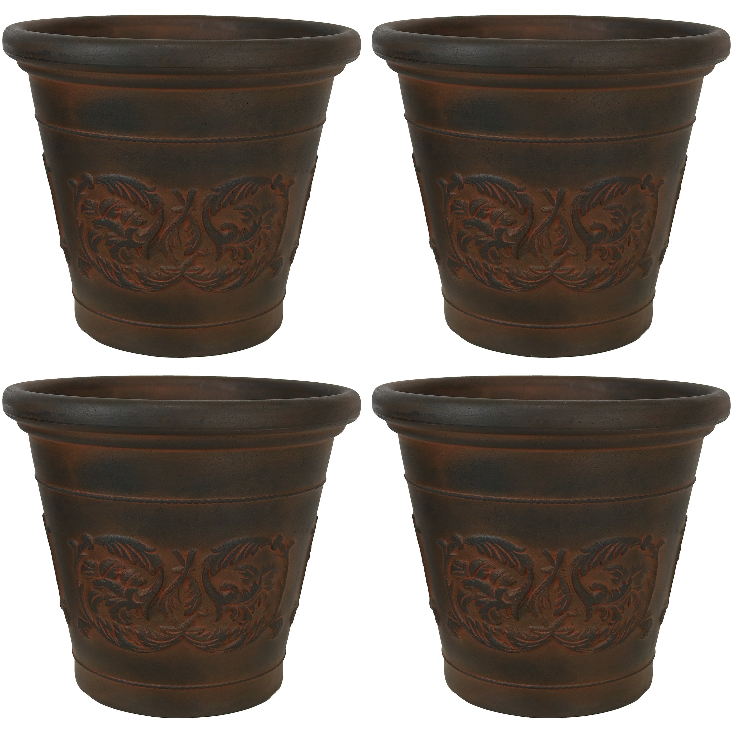 Sunnydaze Indoor/Outdoor Patio, Garden, or Porch Weather-Resistant Double-Walled Arabella Flower Pot Planter - 16" - Rust Finish - 4pk