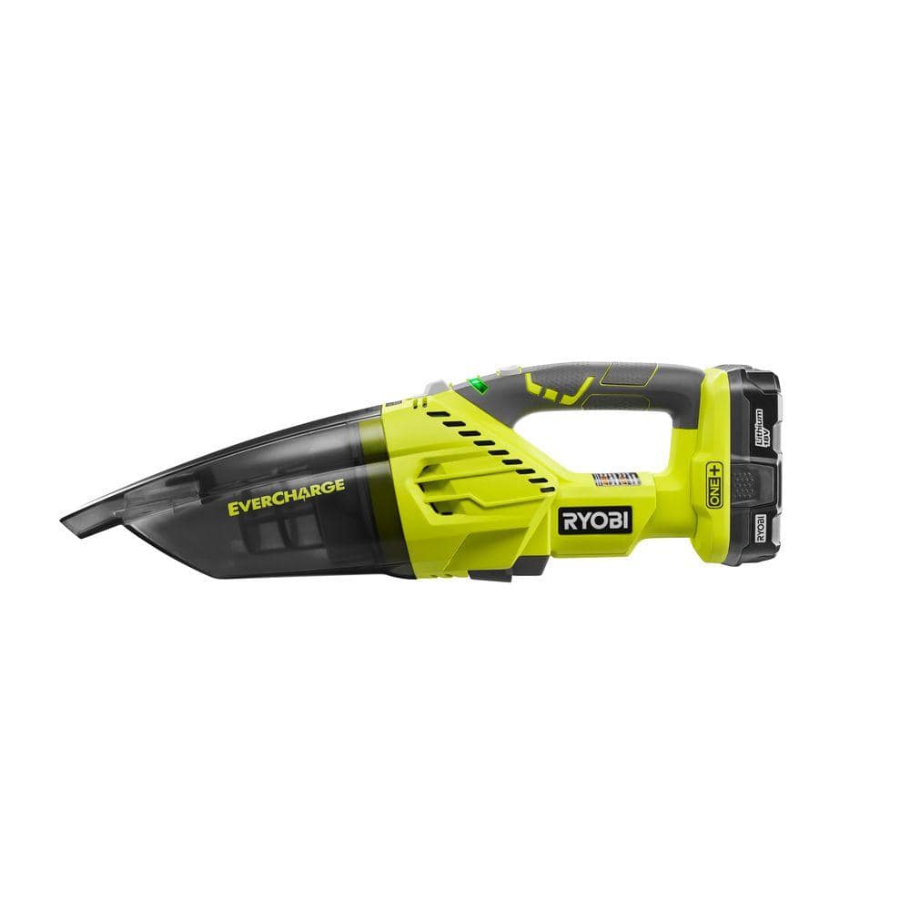 RYOBI ONE+ 18V Lithium-Ion Cordless EVERCHARGE Hand Vacuum Kit with 1.3 Ah Compact Battery and Wall Adaptor/Charger P714K