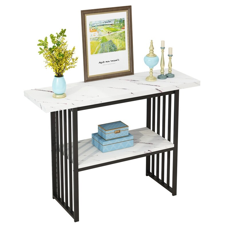 Modern 42 Inch Console/Accent Table with Geometric Metal Legs