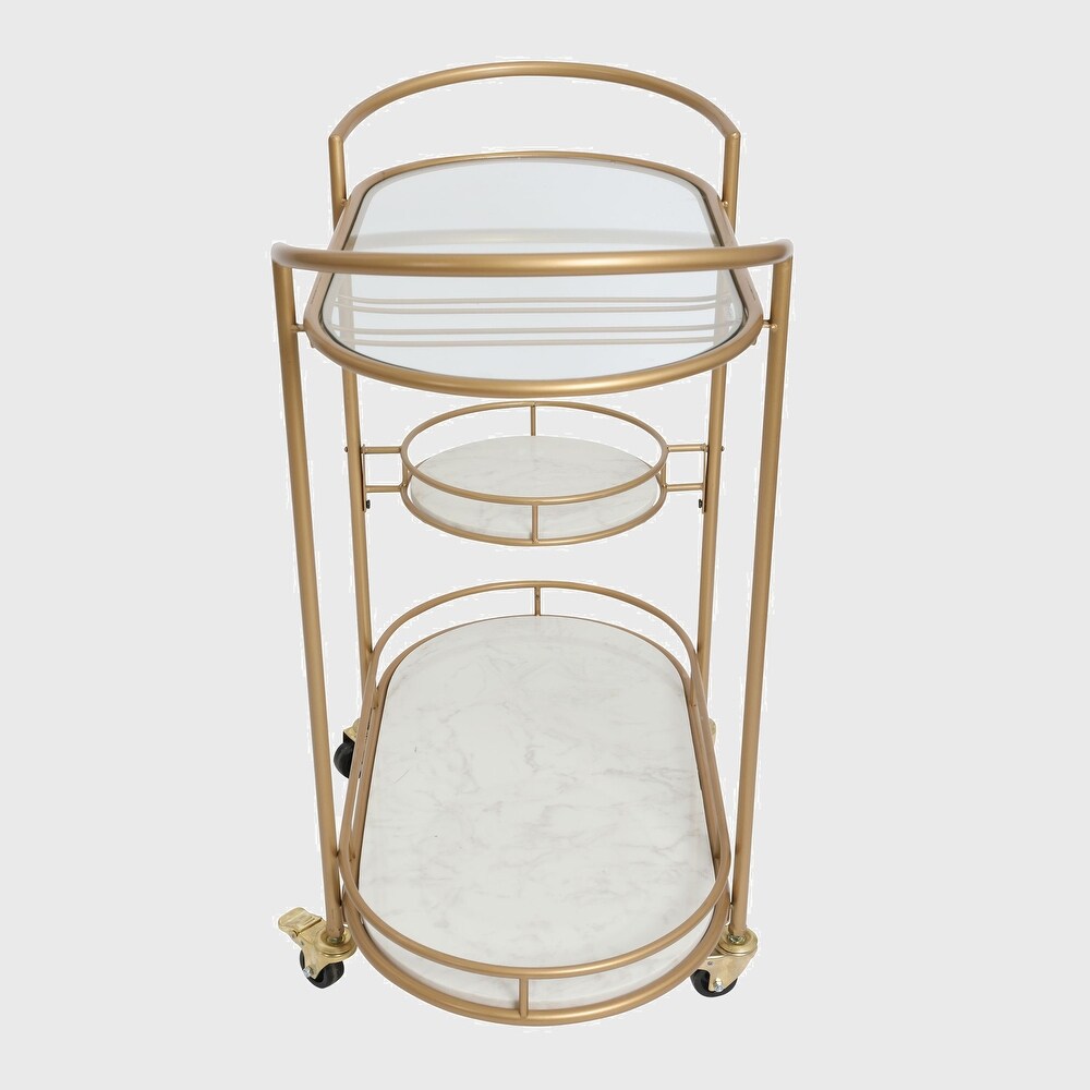 30 Inch 3 Tier Bar Cart with Matte Gold Metal Frame