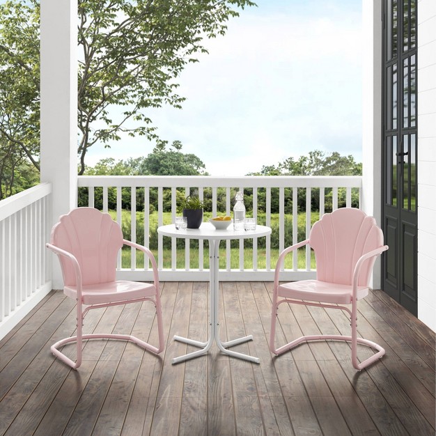 Tulip 3pc Outdoor Bistro Set With Table amp 2 Chairs Pink Crosley