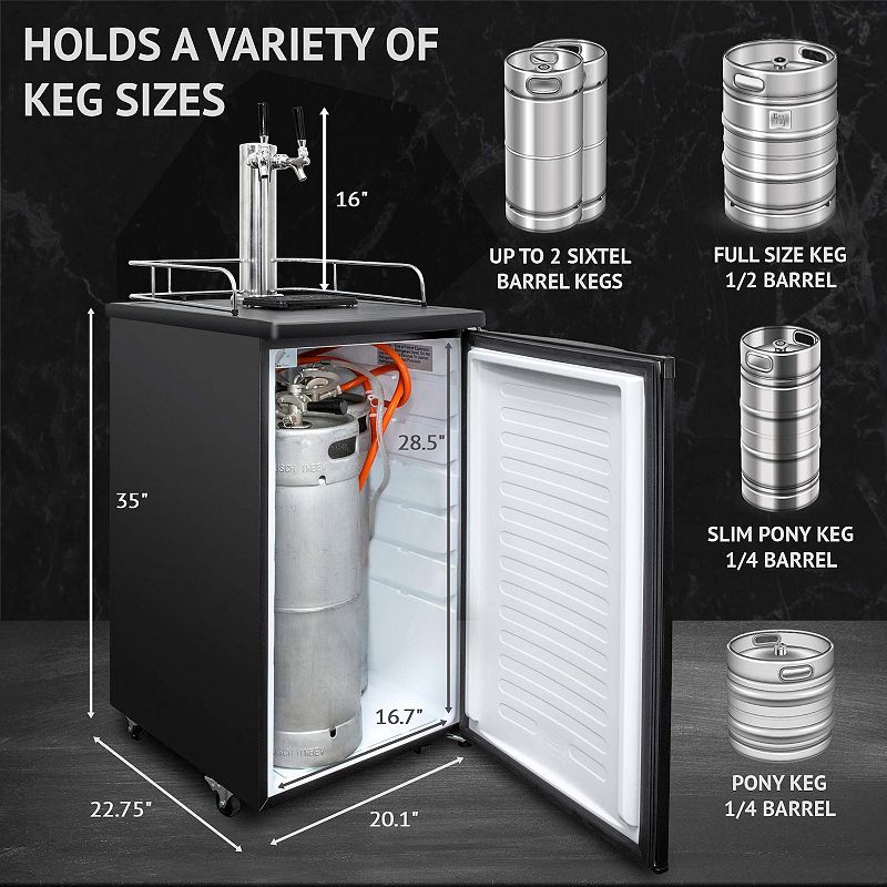 Ivation Full Size Kegerator， Dual Tap Draft Beverage Dispenser and Universal Beer Cooler