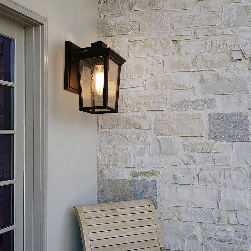 LNC Traditional Coastal Black Lantern Wall Sconce with Seeded Glass shade Modern 1-light Outdoor Wall Light LED Compatible A03319S