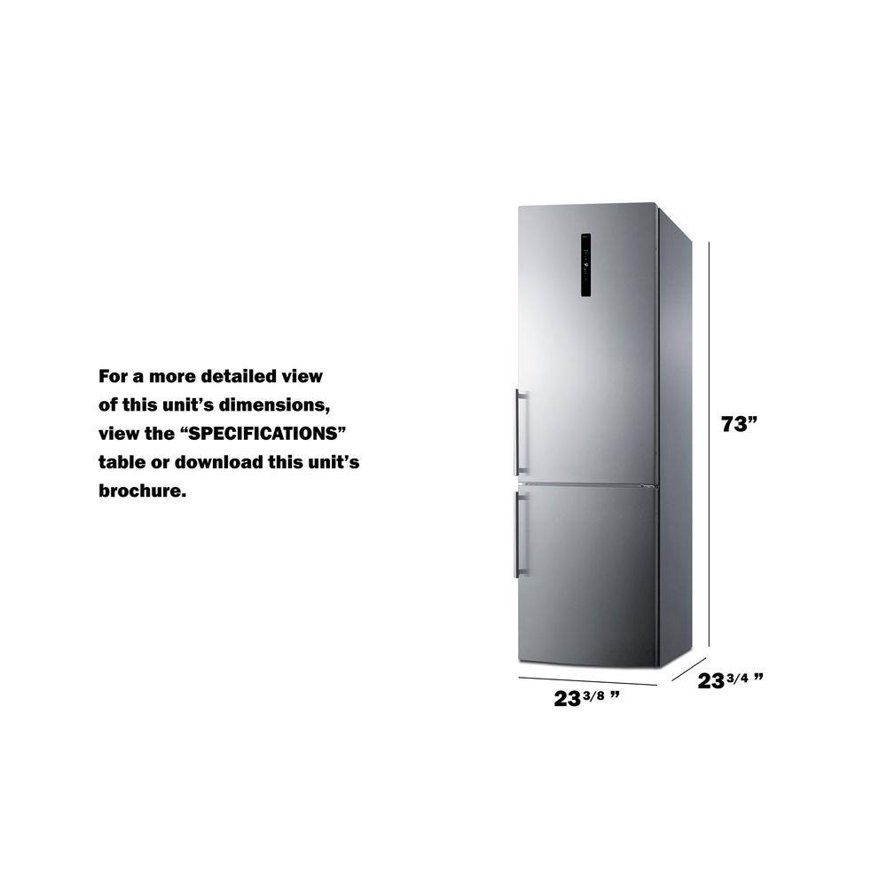 Summit Appliance 24 in. 10.6 cu. ft. Bottom Freezer Refrigerator in Stainless Steel Counter Depth LBF249