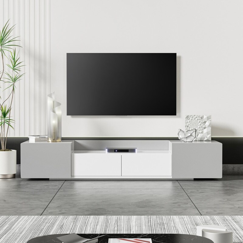 Modern Storage TV Stand Magnetic Cabinet Door  Entertainment Center for Living Room