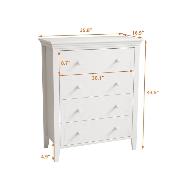 Traditional Concise Style White Solid Wood Four-Drawer