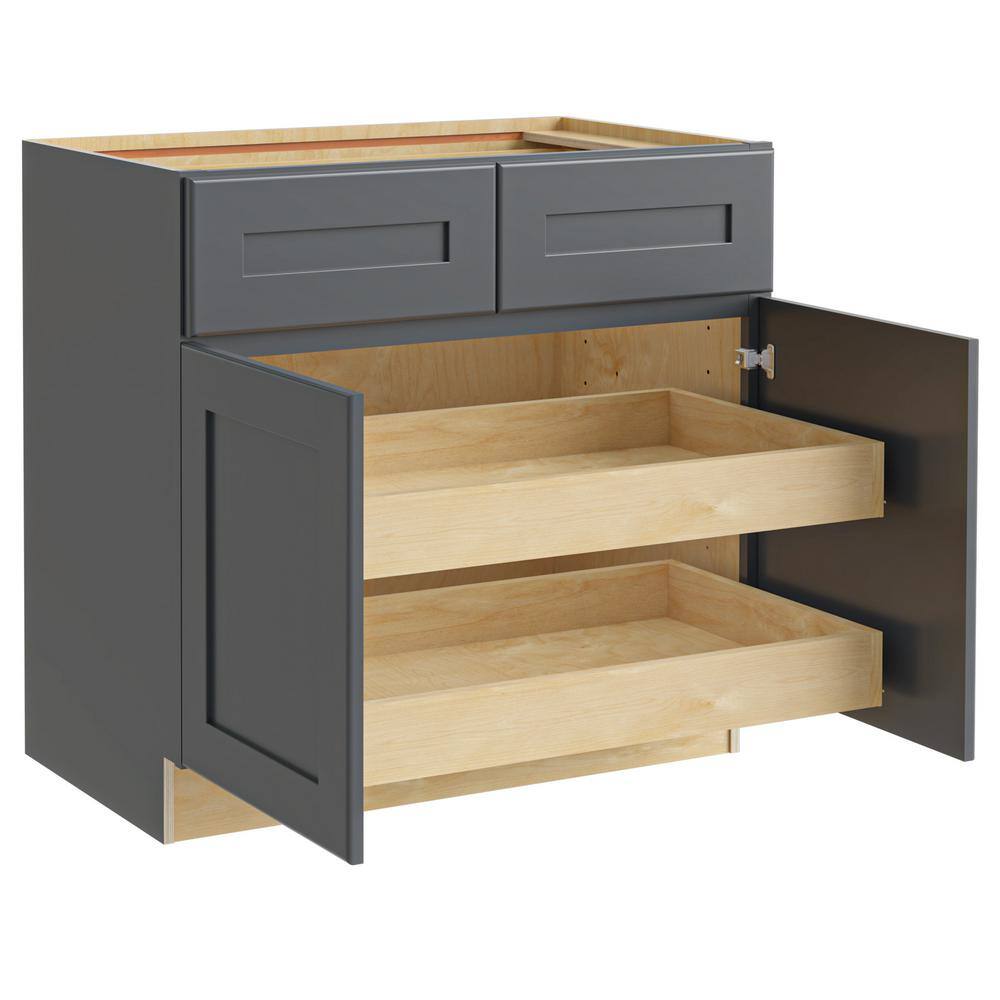 Home Decorators Collection Newport Onyx Gray Shaker Assembled Plywood 36x34.5x24 in. Stock Base Kitchen Cabinet 2 ROTs 2 Soft Close Drawer and Door B36-2T-NDO