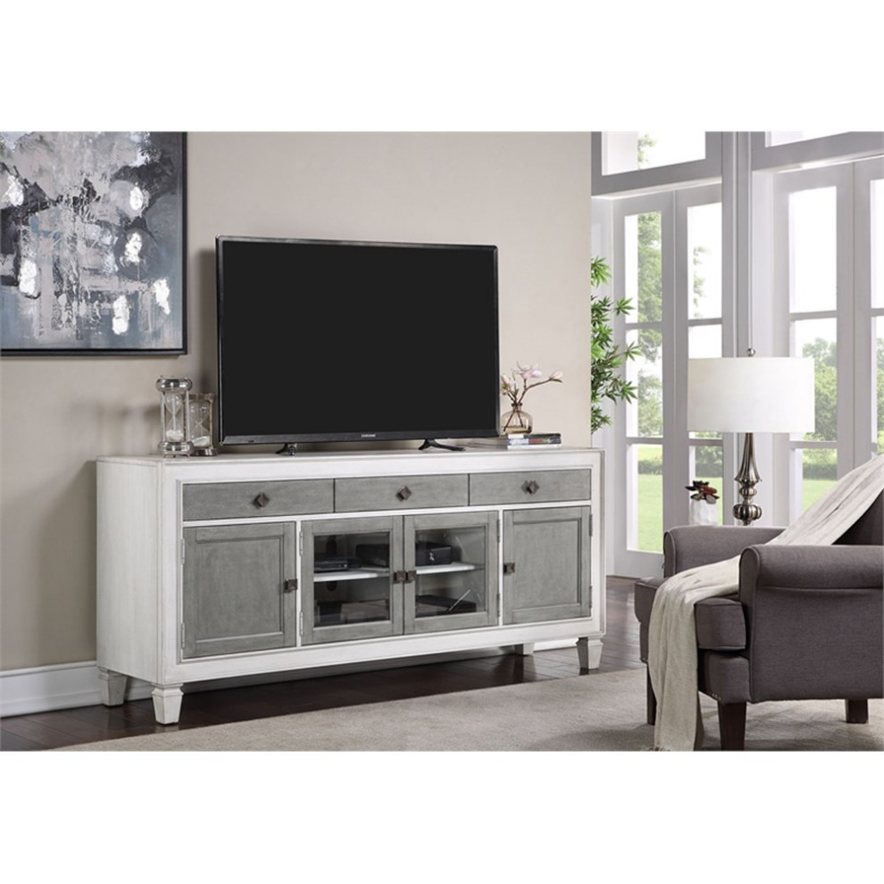 ACME Katia Wooden Rectangular TV Stand with  4 Doors in Rustic Gray and White   Farmhouse   Entertainment Centers And Tv Stands   by Homesquare  Houzz