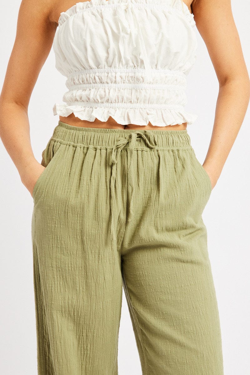 Green Wide Leg Pants High Rise