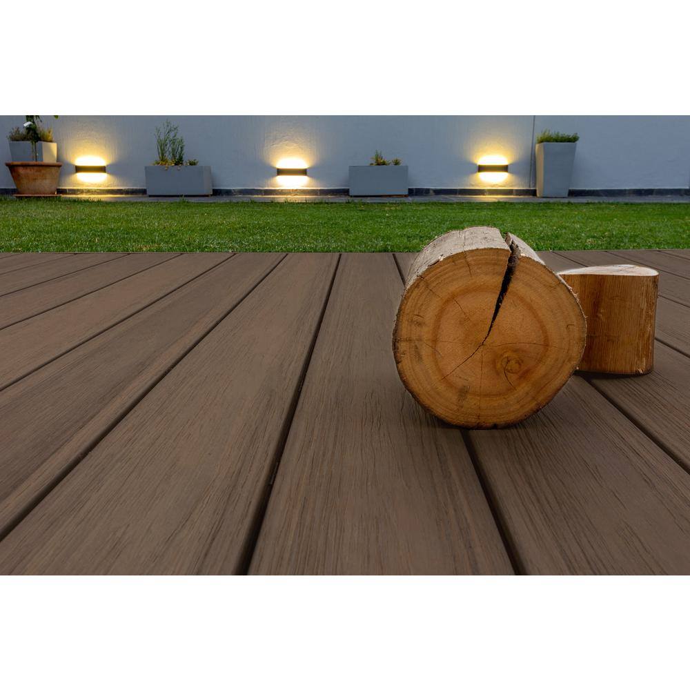 FORTRESS Infinity IS 5.35 in. x 6 in. Grooved Tiger Cove Brown Composite Deck Board Sample 194106101