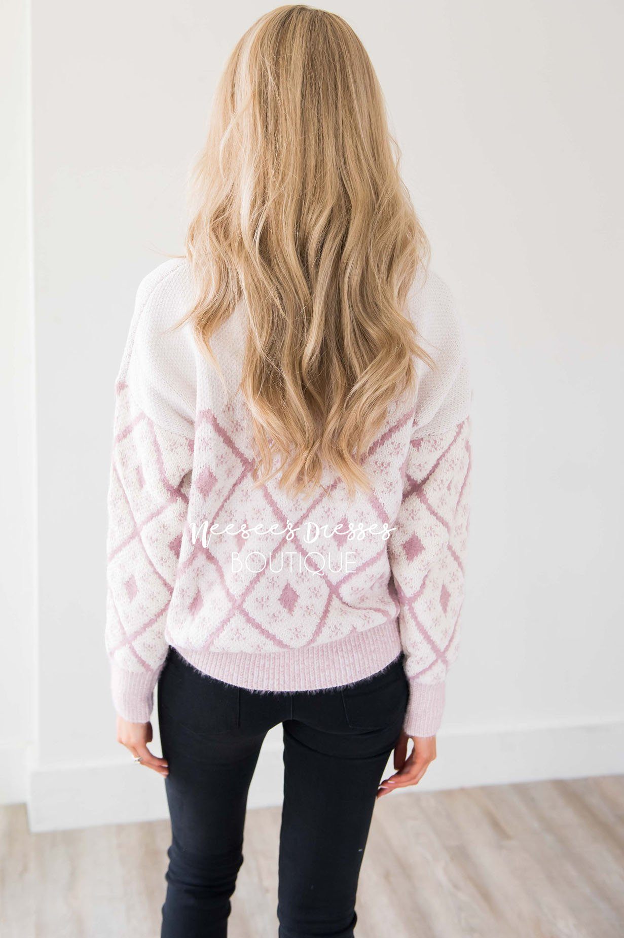 Dusty Pink & Ivory Diamond Print Sweater