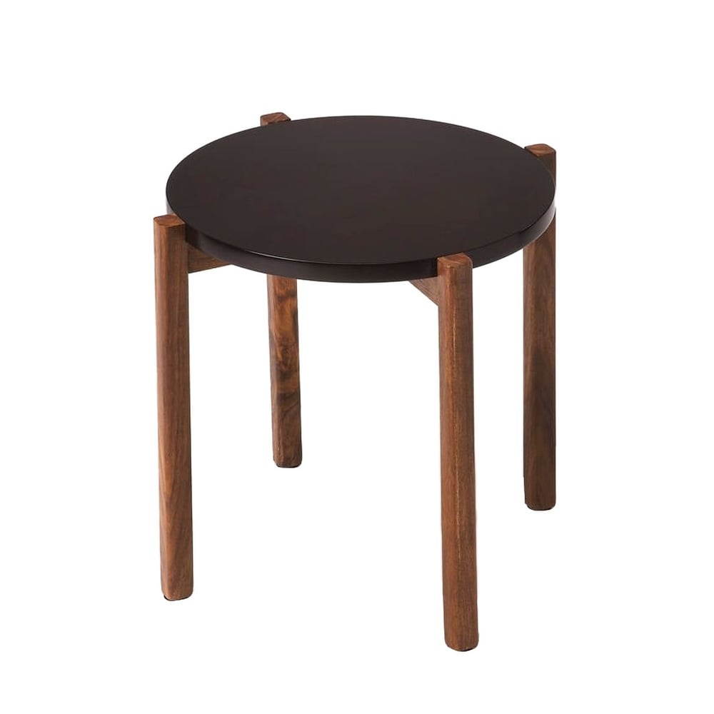 Modern Acacia Wood Round End Table - Black