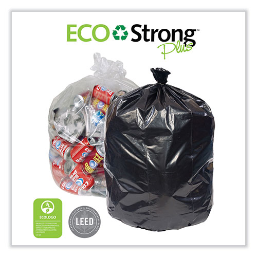 Pitt Plastics Eco Strong Plus Can Liners | 60 gal， 1.35 mil， 38 x 58， Black， 100