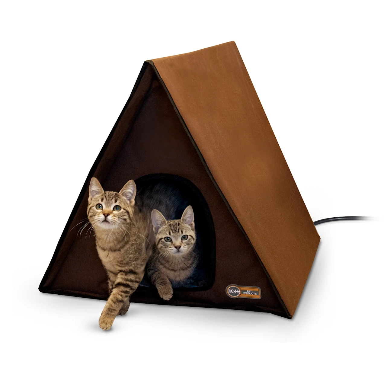 KandH PET PRODUCTS Chocoloate Outdoor Heated A-Frame Cat Bed， 35