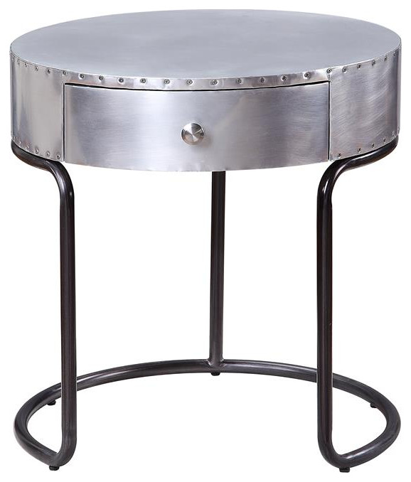 Bowery Hill 1 Drawer Round End Table with Drawer in Silver   Industrial   Side Tables And End Tables   by Homesquare  Houzz