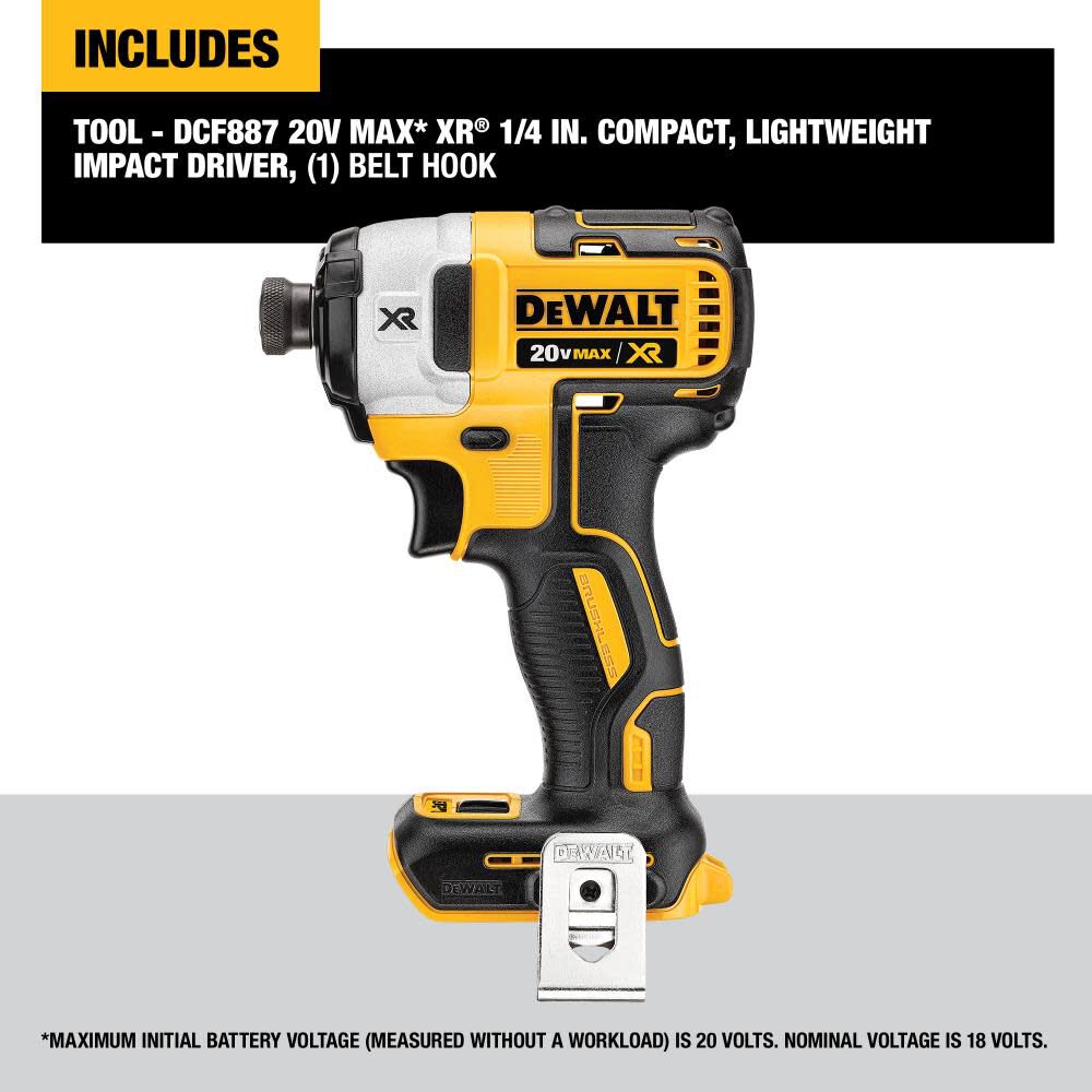 DW 20V MAX XR Brushless 1/4-in 3-Speed Impact Driver (Bare) DCF887B from DW