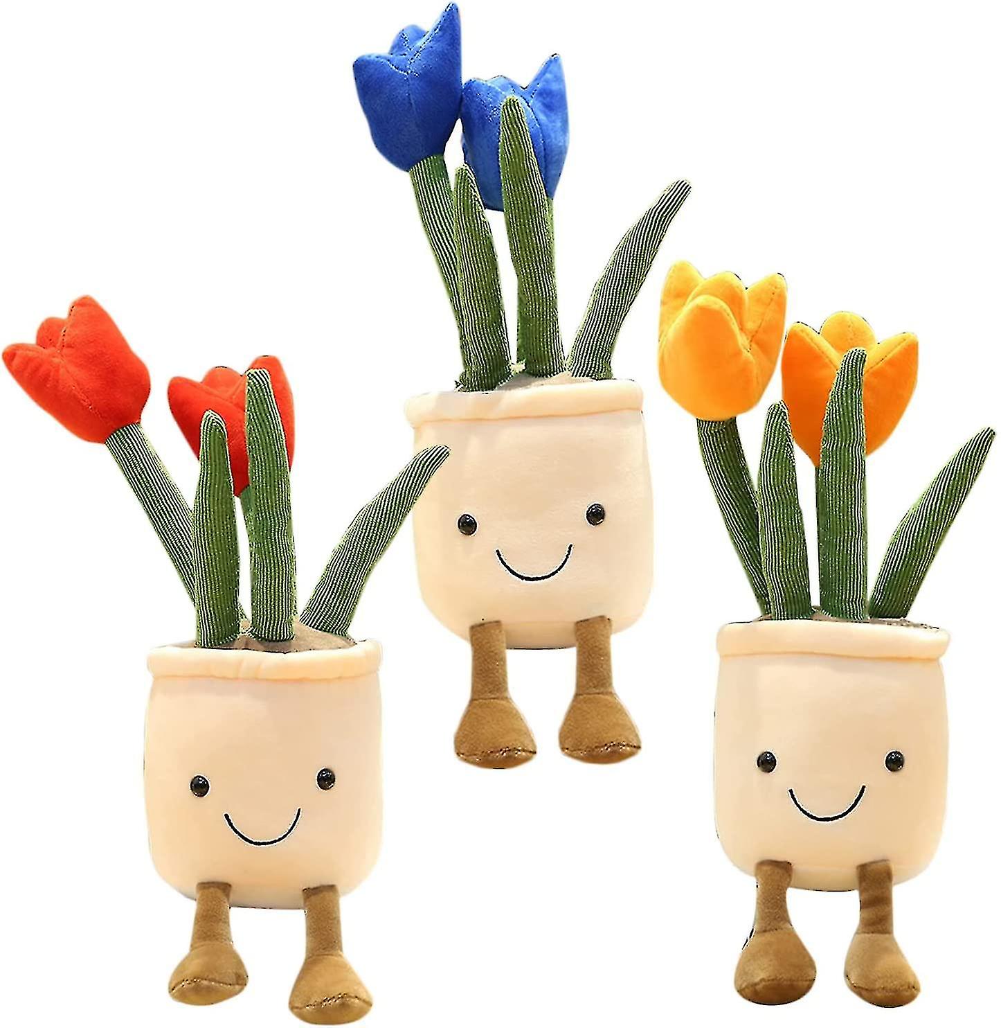 3pcs Tulip Flower Plush Toy， Potted Plants Succulents Plush Toy