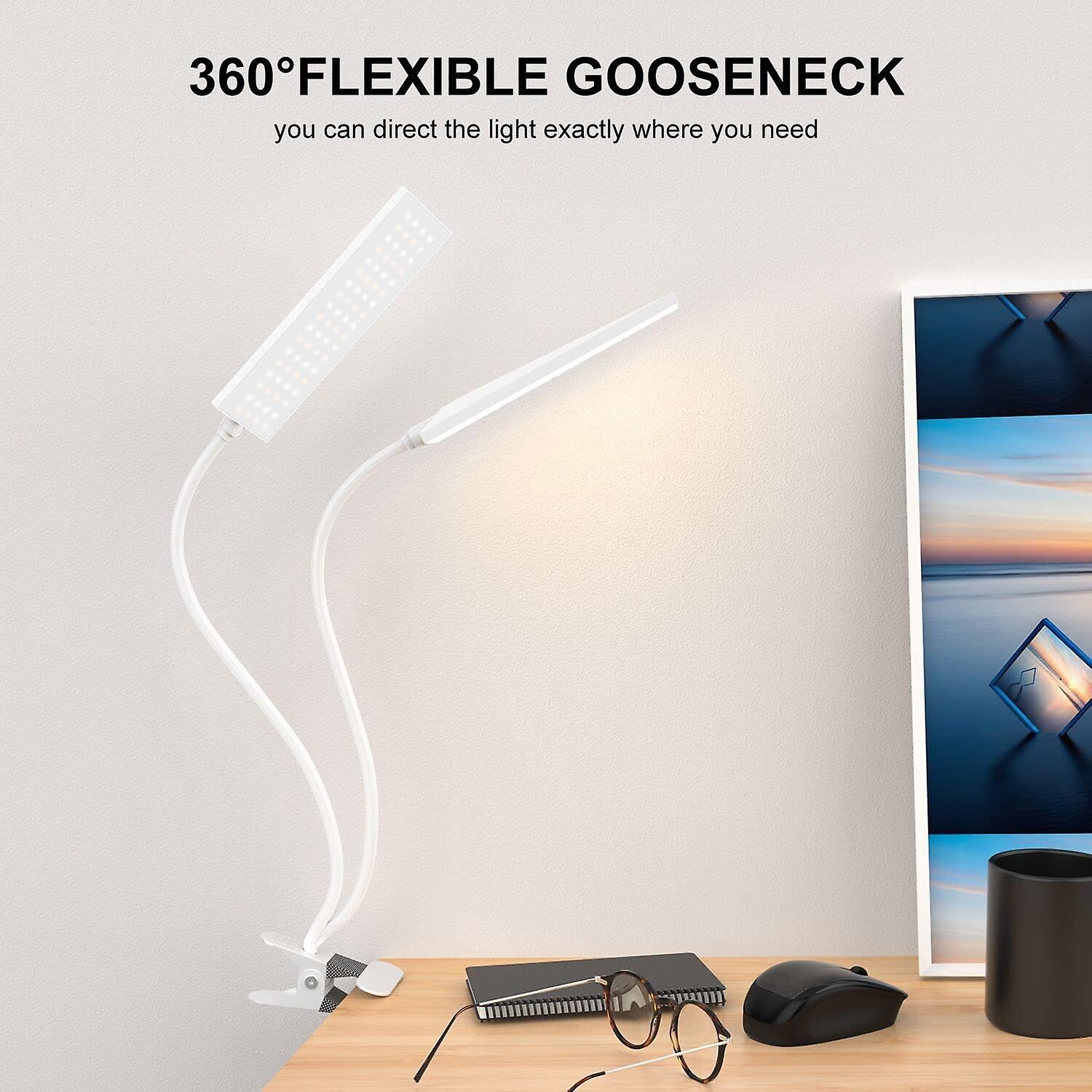 Clip On Light Led Desk Lamp With Eye-caring Led Light And Metal Clip， 11 Level Brightness 3 Color Modes， Power By Usb Port 5w Flexible Gooseneck Readi