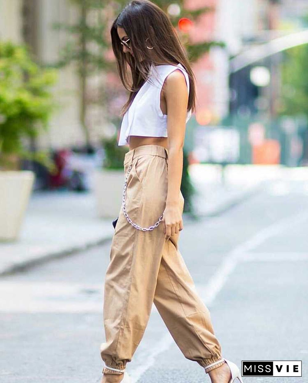 High Waisted Baggy Carrot Trousers Cargo Pants With Chains