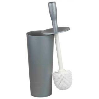 Home Basics Plastic Toilet Brush Holder with Brush in Grey TB45048