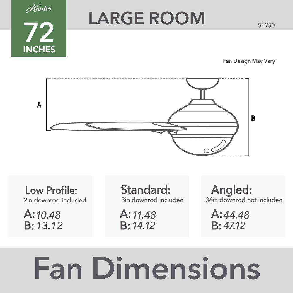 Hunter Gravity 72 in. Integrated LED Indoor Matte Black Smart Ceiling Fan with Light Kit and Remote Included 51950