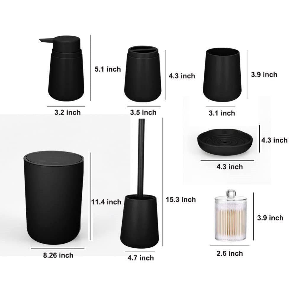 Dracelo 8-Piece Bathroom Accessory Set with Toothbrush HolderSoap DispenserSoap DishToilet Brush HolderTrash Can in Black B0B24CGMDY