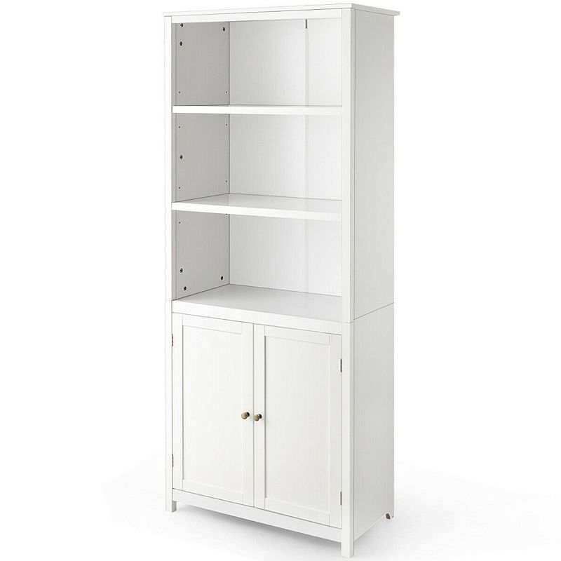 White Bathroom Linen Tower Towel Storage Cabinet With 3 Open Shelves