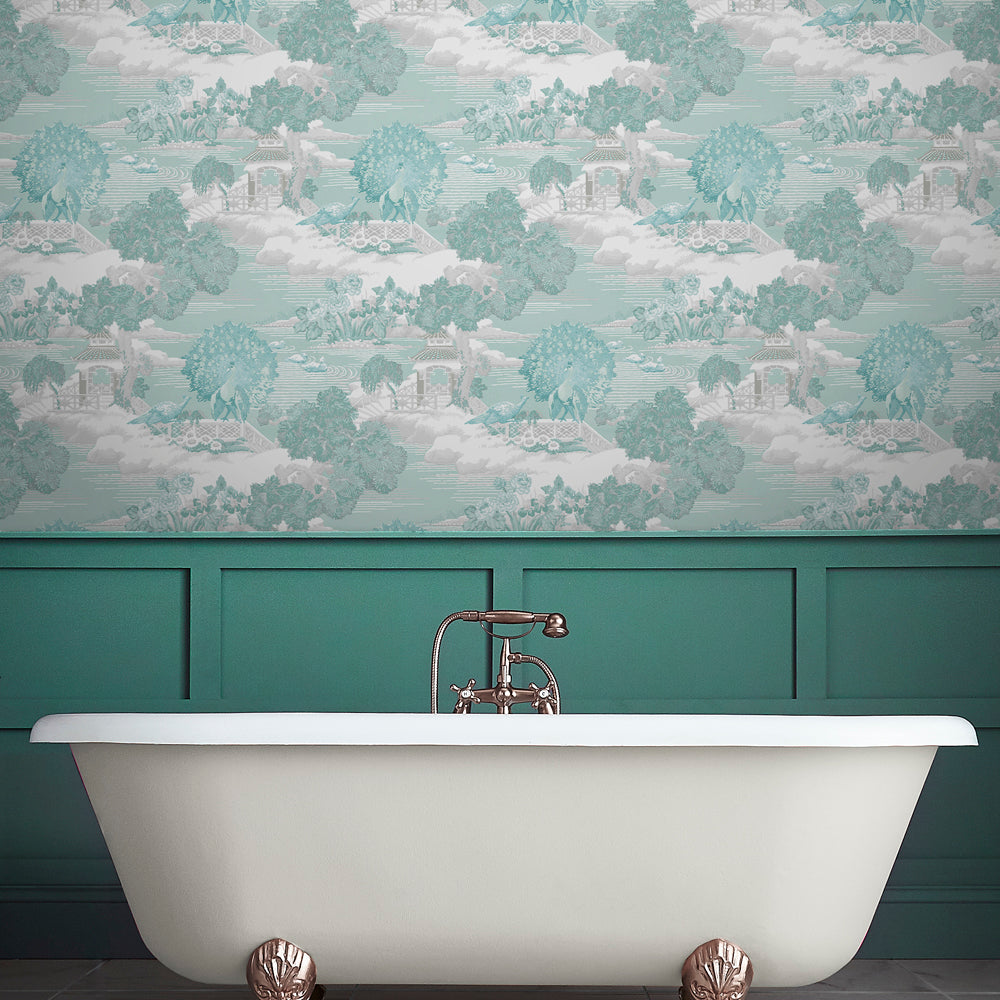 Edo Toile Wallpaper in Mint