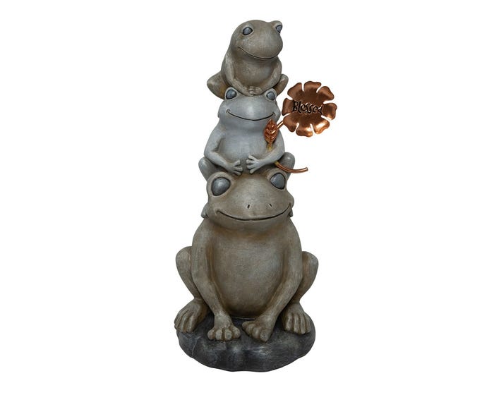 Alpine Three Stacked Frogs Holding a Flower Statue - ZEN910