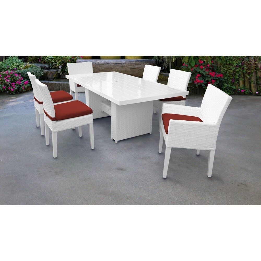 Monaco Rectangular Outdoor Patio Dining Table with with 4 Armless Chairs and 2 Chairs w/ Arms