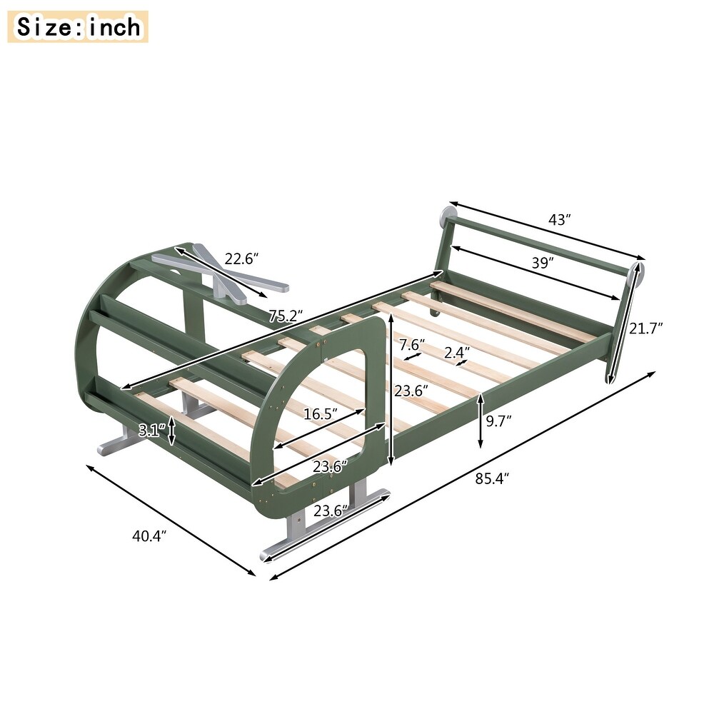 Unique Plane Style Platform Twin Bed with Rotatable Propeller