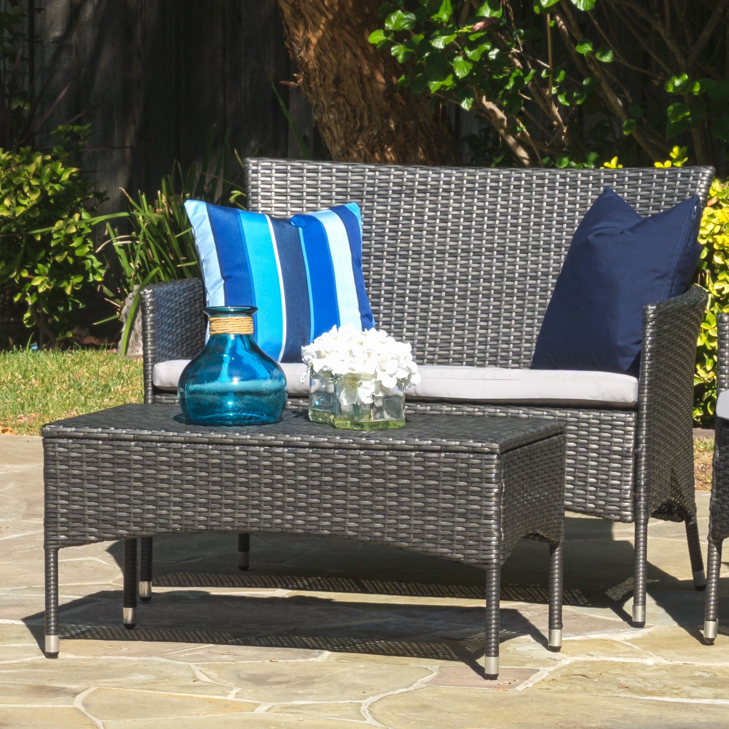 Montague Outdoor Wicker Loveseat and Coffee Table Set