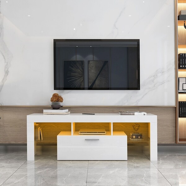 51''L RGB LED High Glossy TV Stand Console with 2 Glass Shelf TV Cabinet Entertainment Center