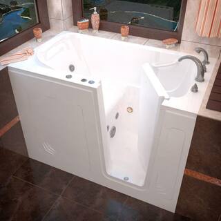 Universal Tubs Rampart 4.5 ft. Walk-in Whirlpool Bathtub with Flat Easy Up Adhesive Wall Surround in White H3054RWHCA