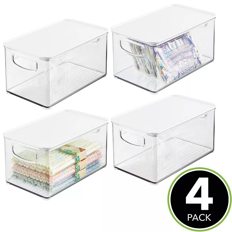 mDesign Plastic Kitchen Food Storage Bin with Handles， Lid， 4 Pack