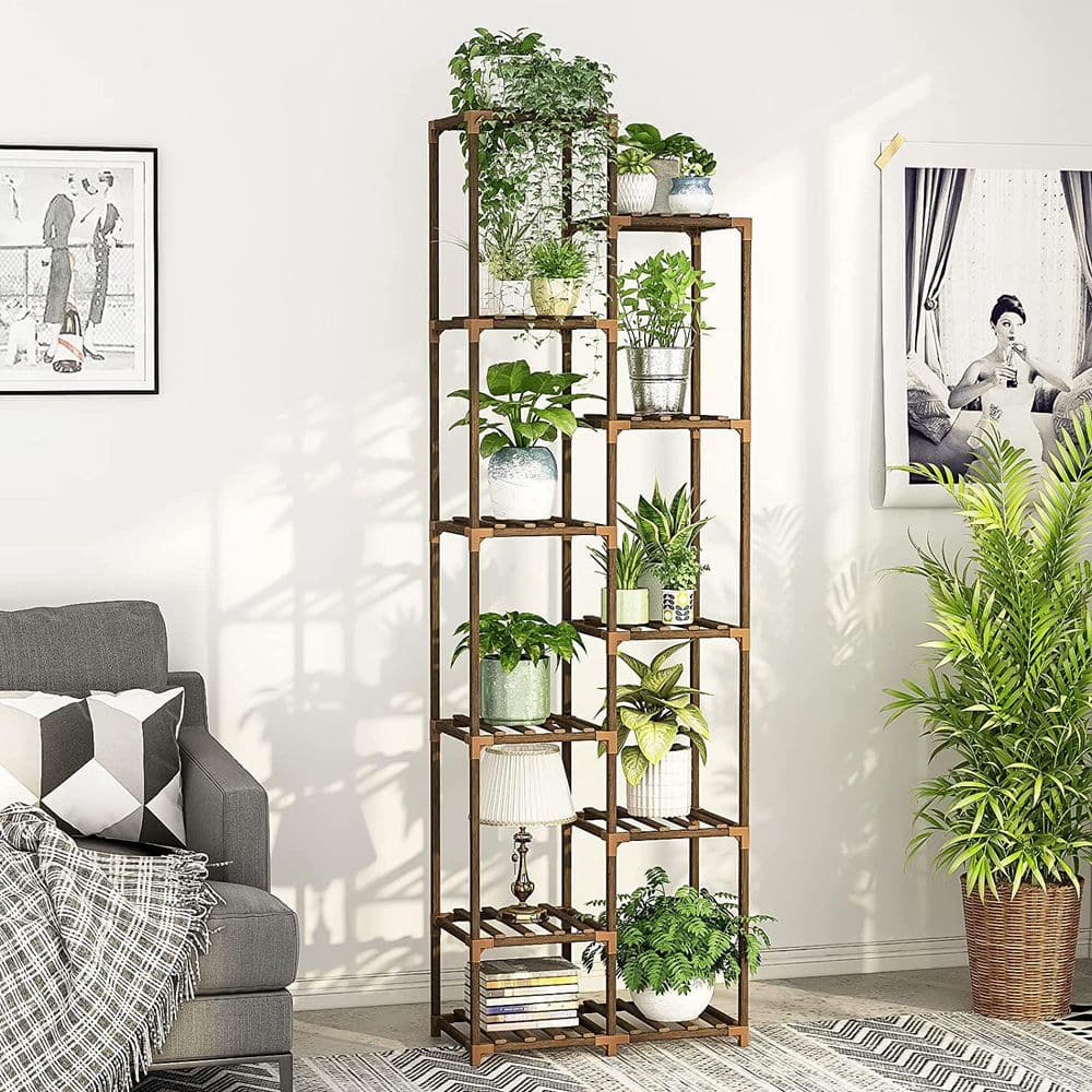 Wooden Plant Stand for Living Room Balcony and Garden (11-Tier) B09SPW3SC4