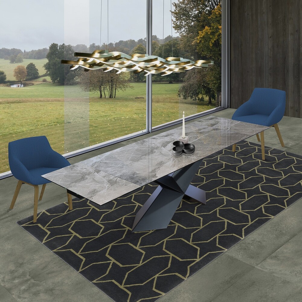 Davee Grey Ceramic Top Extendable Dining Table   70.87/106.31*35.43*29.53inches