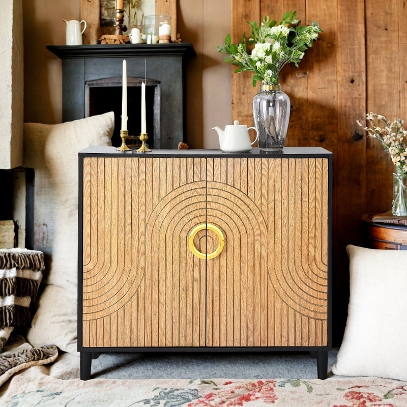2 Doors Elegant Buffet Sideboard  Black+Natural