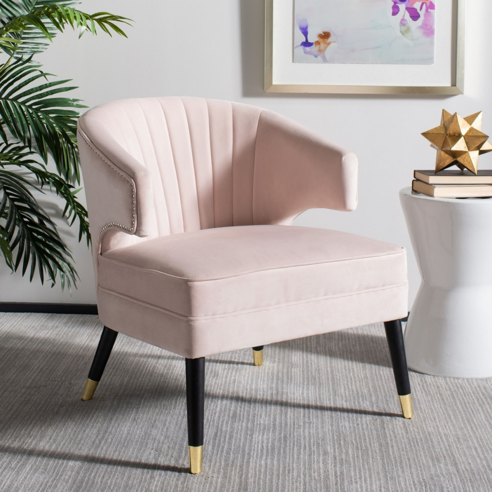 Zena Wingback Arm Chair  Pale Pink/Black   Midcentury   Armchairs And Accent Chairs   by Rustic Home Furniture Deco  Houzz