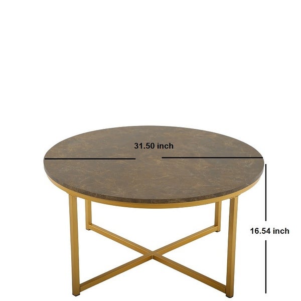 EPOWP Cross Legs MDF Coffee Table with Metal Base， Brown and Golden