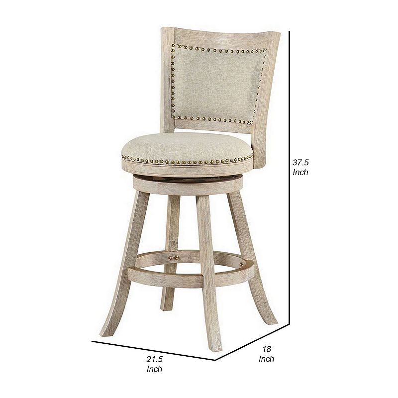 Curved Back Wooden Swivel Counter Stool with Nailhead Trim， Gray